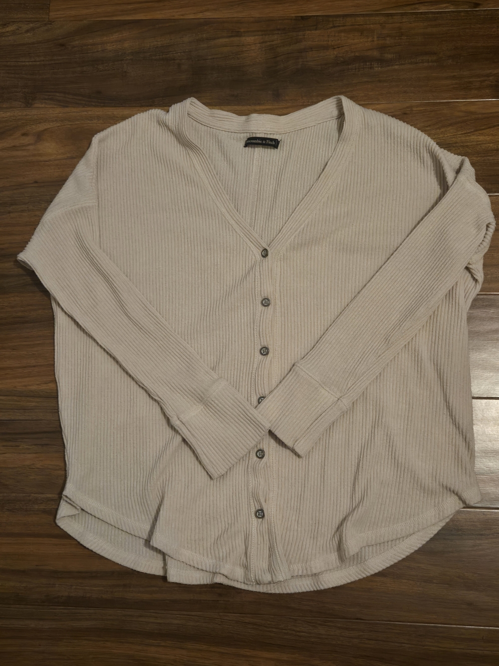 Abercrombie & Fitch Light Beige Ribbed Button-Front Women's Sweater Size Medium